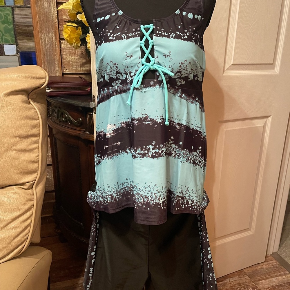 SHEIN Black and Aqua Swim Dress